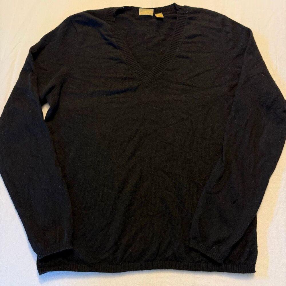 Vintage Caslon | 100% Cashmere Black V-Neck Sweater | XL | Moth Holes